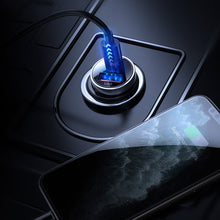 Заредете изображение във визуализатора на галерията – Joyroom mini dual port USB Type C / USB 30 W 5 A smart car charger Power Delivery Quick Charge 3.0 blue (C-A08) - TopMag
