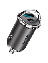 Заредете изображение във визуализатора на галерията – Joyroom mini dual port USB Type C / USB 45 W 5 A smart car charger Power Delivery Quick Charge 3.0 AFC SCP gray (C-A35) - TopMag

