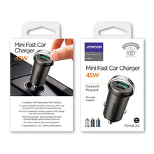 Заредете изображение във визуализатора на галерията – Joyroom mini dual port USB Type C / USB 45 W 5 A smart car charger Power Delivery Quick Charge 3.0 AFC SCP gray (C-A35) - TopMag
