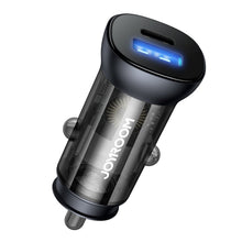 Заредете изображение във визуализатора на галерията – Joyroom mini dual port USB Type C / USB 38 W 3 A smart car charger Power Delivery Quick Charge 3.0 AFC SCP gray (C-A42) - TopMag
