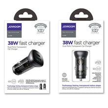 Заредете изображение във визуализатора на галерията – Joyroom mini dual port USB Type C / USB 38 W 3 A smart car charger Power Delivery Quick Charge 3.0 AFC SCP gray (C-A42) - TopMag
