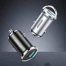 Заредете изображение във визуализатора на галерията – Joyroom mini dual port USB Type C / USB 20 W 5 A smart car charger Power Delivery Quick Charge 3.0 AFC SCP blue (C-A45) - TopMag
