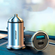 Заредете изображение във визуализатора на галерията – Joyroom mini dual port USB Type C / USB 20 W 5 A smart car charger Power Delivery Quick Charge 3.0 AFC SCP gray (C-A45) - TopMag
