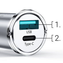 Заредете изображение във визуализатора на галерията – Joyroom mini dual port USB Type C / USB 20 W 5 A smart car charger Power Delivery Quick Charge 3.0 AFC SCP gray (C-A45) - TopMag
