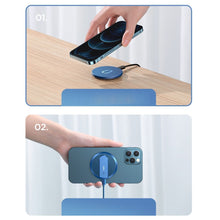 Заредете изображение във визуализатора на галерията – Joyroom wireless Qi charger 15 W for iPhone (MagSafe compatible) + USB Type C cable blue (JR-A28) - TopMag
