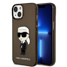 Заредете изображение във визуализатора на галерията – Original Pouch KARL LAGERFELD  Ikonik Karl Lagerfeld KLHCP14MHNIKTCK for Iphone 14 Plus black
