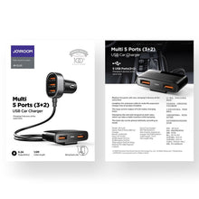 Заредете изображение във визуализатора на галерията – Joyroom fast car charger 5x USB 6.2 A with extension cable black (JR-CL03) - TopMag
