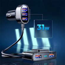 Заредете изображение във визуализатора на галерията – Joyroom fast car charger 5x USB 6.2 A with extension cable black (JR-CL03) - TopMag

