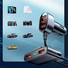 Заредете изображение във визуализатора на галерията – Joyroom fast car charger 5x USB 6.2 A with extension cable black (JR-CL03) - TopMag
