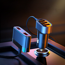 Заредете изображение във визуализатора на галерията – Joyroom fast car charger 5x USB 6.2 A with extension cable black (JR-CL03) - TopMag
