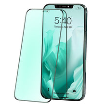 Заредете изображение във визуализатора на галерията – Joyroom Knight Series 2,5D eye protection full screen green tempered glass with Anti Blue Light filter for iPhone 12 Pro Max black (JR-PF600) - TopMag

