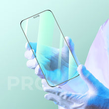 Заредете изображение във визуализатора на галерията – Joyroom Knight Series 2,5D eye protection full screen green tempered glass with Anti Blue Light filter for iPhone 12 Pro Max black (JR-PF600) - TopMag
