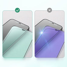 Заредете изображение във визуализатора на галерията – Joyroom Knight Series 2,5D eye protection full screen green tempered glass with Anti Blue Light filter for iPhone 12 Pro Max black (JR-PF600) - TopMag
