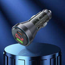 Заредете изображение във визуализатора на галерията – HOCO car charger USB QC 18W + Type C 30W with digital display PD48W NZ12B transparent black

