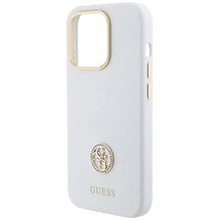Заредете изображение във визуализатора на галерията – Guess Silicone Logo Strass 4G case for iPhone 15 Pro Max - white
