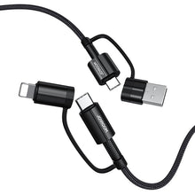 Заредете изображение във визуализатора на галерията – Joyroom 4in1 multifunction fast charging cable USB Type C / USB - USB Type C / Lithtning Quick Charge Power Delivery 3 A 60 W 1,2 m black (S-1230G3) - TopMag

