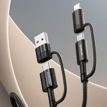 Заредете изображение във визуализатора на галерията – Joyroom 4in1 multifunction fast charging cable USB Type C / USB - USB Type C / Lithtning Quick Charge Power Delivery 3 A 60 W 1,8 m black (S-1830G3) - TopMag
