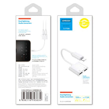 Заредете изображение във визуализатора на галерията – Joyroom Lightning - 2x Lightning headphone adapter audio and charging white (S-Y104) - TopMag
