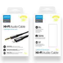 Заредете изображение във визуализатора на галерията – Joyroom AUX stereo audio cable 3.5 mm mini jack - Lightning for iPhone iPad 1 m black (SY-A02) - TopMag
