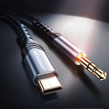 Заредете изображение във визуализатора на галерията – Joyroom AUX stereo audio cable 3.5 mm mini jack - USB Type C for tablet phone 2 m black (SY-A03) - TopMag
