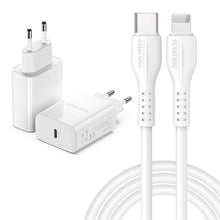 Заредете изображение във визуализатора на галерията – Dux Ducis C60 fast wall charger USB Type C Power Delivery 20W + cable USB Type C - Lightning 1m white - TopMag
