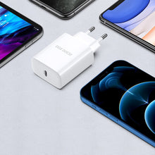 Заредете изображение във визуализатора на галерията – Dux Ducis C60 fast wall charger USB Type C Power Delivery 20W + cable USB Type C - Lightning 1m white - TopMag
