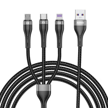 Заредете изображение във визуализатора на галерията – Proda Quark pro 3in1 USB cable - Lightning / USB Type C / micro USB 5A 1.2m black (PD-B59th) - TopMag
