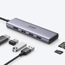 Заредете изображение във визуализатора на галерията – Ugreen multi-functional HUB USB Type C - 3x USB 3.2 Gen 1 / HDMI 4K 60Hz / SD and TF card reader gray (60383 CM511) - TopMag

