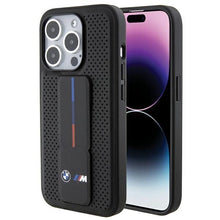 Заредете изображение във визуализатора на галерията – BMW Grip Stand Smooth &amp; Perforated case for iPhone 15 Pro - black
