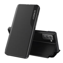 Заредете изображение във визуализатора на галерията – Eco Leather View Case elegant bookcase type case with kickstand for Samsung Galaxy S21 FE black - TopMag
