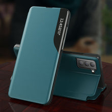 Заредете изображение във визуализатора на галерията – Eco Leather View Case elegant bookcase type case with kickstand for Samsung Galaxy S21 FE black - TopMag
