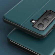 Заредете изображение във визуализатора на галерията – Eco Leather View Case elegant bookcase type case with kickstand for Samsung Galaxy S21 FE black - TopMag
