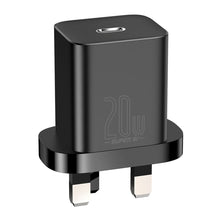 Заредете изображение във визуализатора на галерията – Baseus Super Si Quick Charger 1C 20W UK Sets Black（With Superior Series Fast Charging Data Cable Type-C to iP PD 20W 1m Black) - TopMag
