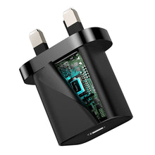 Заредете изображение във визуализатора на галерията – Baseus Super Si Quick Charger 1C 20W UK Sets Black（With Superior Series Fast Charging Data Cable Type-C to iP PD 20W 1m Black) - TopMag
