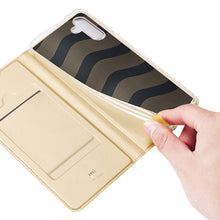 Заредете изображение във визуализатора на галерията – Dux Ducis Skin Pro Case for Samsung Galaxy A14 5G Flip Card Wallet Stand Gold
