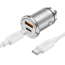 Заредете изображение във визуализатора на галерията – HOCO car charger 2 x USB QC3.0 18W + Type C PD 45W cable Type C for Type C Handy NZ10 silver
