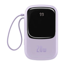 Заредете изображение във визуализатора на галерията – Baseus Qpow powerbank 20000mAh USB / USB Type C / built-in Lightning 20W Quick Charge cable SCP AFC FCP purple (PPQD-H05) - TopMag
