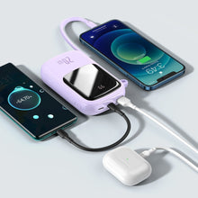 Заредете изображение във визуализатора на галерията – Baseus Qpow powerbank 20000mAh USB / USB Type C / built-in Lightning 20W Quick Charge cable SCP AFC FCP purple (PPQD-H05) - TopMag
