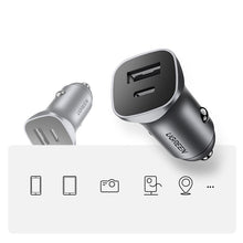 Заредете изображение във визуализатора на галерията – Ugreen car charger USB Type C / USB 24W Power Delivery Quick Charge gray (30780) - TopMag
