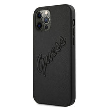 Заредете изображение във визуализатора на галерията – Guess GUHCP12LRSAVSBK iPhone 12 Pro Max 6,7" czarny/black hardcase Saffiano Vintage Script - TopMag
