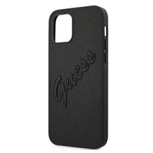 Заредете изображение във визуализатора на галерията – Guess GUHCP12LRSAVSBK iPhone 12 Pro Max 6,7" czarny/black hardcase Saffiano Vintage Script - TopMag
