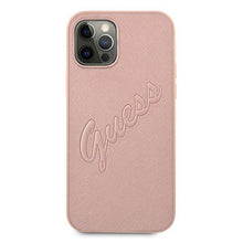 Заредете изображение във визуализатора на галерията – Guess GUHCP12LRSAVSRG iPhone 12 Pro Max 6,7" różowy/pink hardcase Saffiano Vintage Script - TopMag
