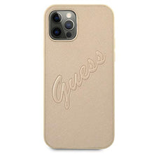 Заредете изображение във визуализатора на галерията – Guess GUHCP12MRSAVSLG iPhone 12/12 Pro 6,1" złoty/gold hardcase Saffiano Vintage Script - TopMag
