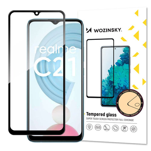 Wozinsky Tempered Glass Full Glue Super Tough Screen Protector Full Coveraged with Frame Case Friendly for Realme C21 black - TopMag