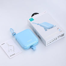Заредете изображение във визуализатора на галерията – Joyroom power bank with USB C and Lightning cables and stand Cutie Series 10000mAh 22.5W blue (JR-L008)
