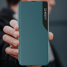 Заредете изображение във визуализатора на галерията – Eco Leather View Case elegant bookcase type case with kickstand for Samsung Galaxy A22 4G green - TopMag
