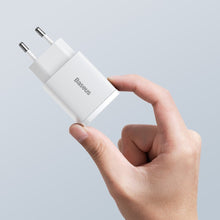 Заредете изображение във визуализатора на галерията – Baseus Compact Fast USB / USB Type C Charger 20W 3A Power Delivery Quick Charge 3.0 white (CCXJ-B02) - TopMag
