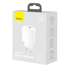 Заредете изображение във визуализатора на галерията – Baseus Compact Fast USB / USB Type C Charger 20W 3A Power Delivery Quick Charge 3.0 white (CCXJ-B02) - TopMag
