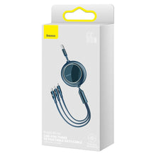 Заредете изображение във визуализатора на галерията – Baseus Bright Mirror retractable cable 3in1 USB - micro USB / USB Type C / Lightning 66W 1.2m blue (CAMLC-MJ03) - TopMag
