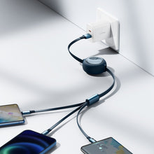 Заредете изображение във визуализатора на галерията – Baseus Bright Mirror retractable cable 3in1 USB - micro USB / USB Type C / Lightning 66W 1.2m blue (CAMLC-MJ03) - TopMag
